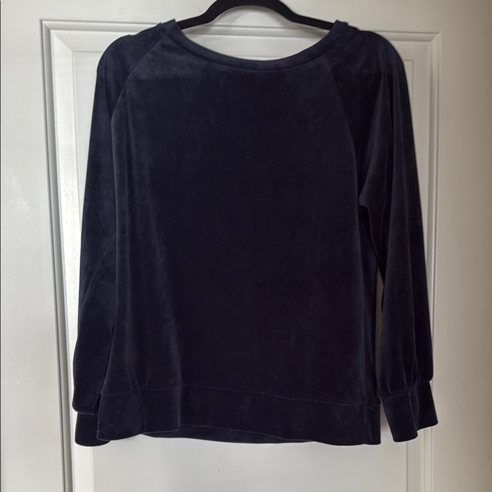 Loft Navy Blue Velvet Long Sleeve Top Size Small